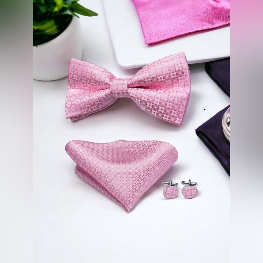 Men’s Silk Coordinated Bow Tie Set - Pink